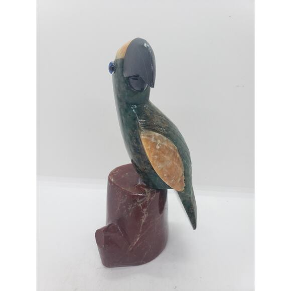 Vintage Hand Carved Gemstone Parrot Sculpture Bird Agate & Jasper Gems 2 pcs - Picture 10 of 12